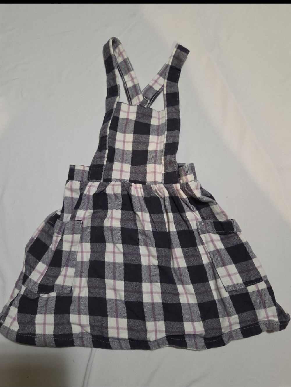 Wonder nation girls 2T black plaid overall dress #07